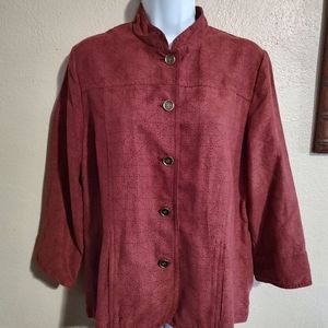 Brick Red Faux Suede Leather Jacket Pockets Pinholes, Alfred Dunner SZ 8 Medium